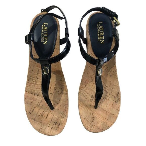 Ralph Lauren Womens Reeta T-Strap Sandals Cork Leather Size 9.5B - Picture 2 of 4